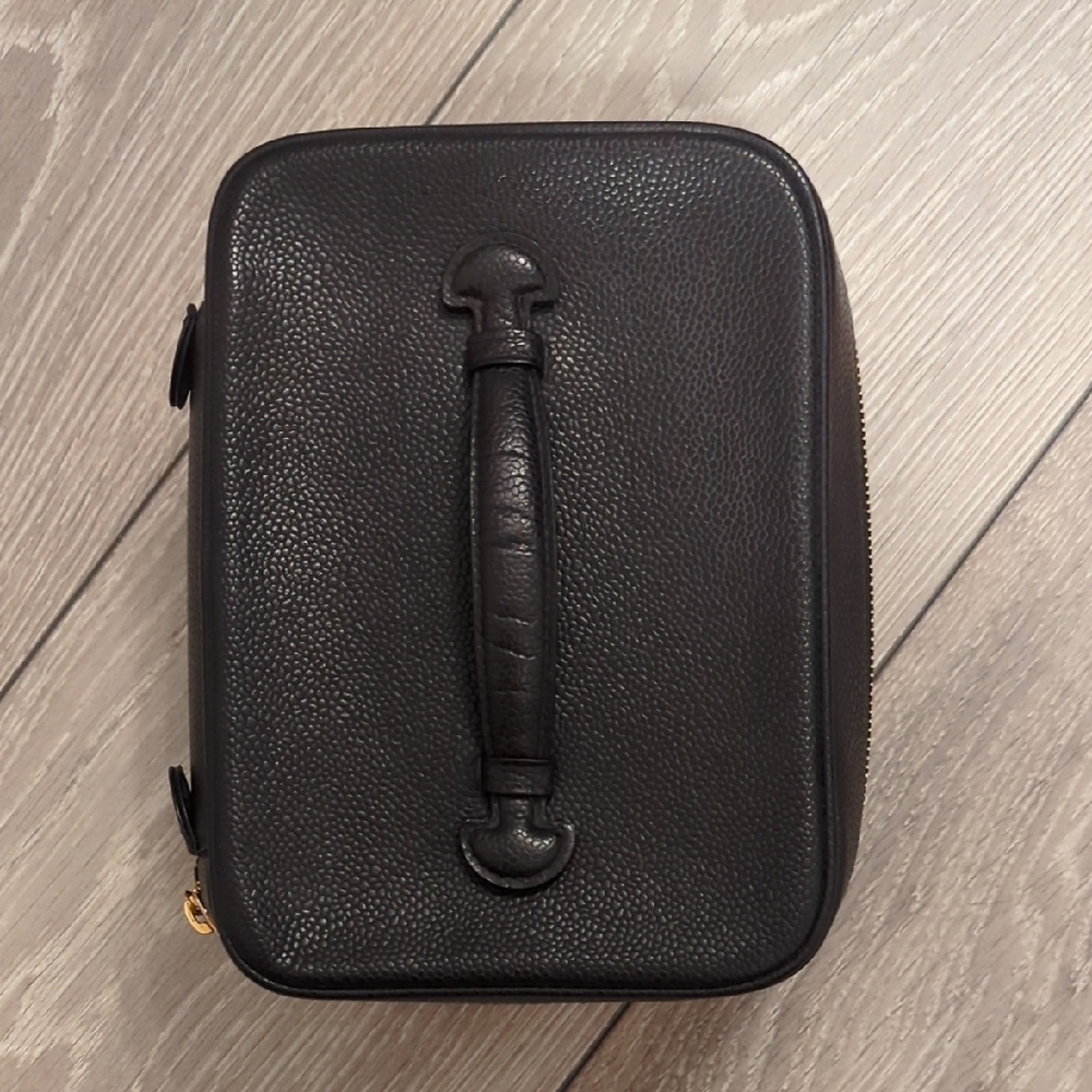 CHANEL Vintage Black Caviar Leather Vanity Pouch Top Handle - Picture 3 of 13
